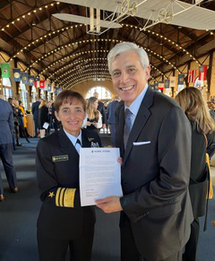 HVLA board member Jim Saenz presents letter from our organization to Vice Admiral Davids.